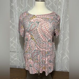 Cupio 3X Paisley Print Pink Top 25” p2p 29” L short sleeve